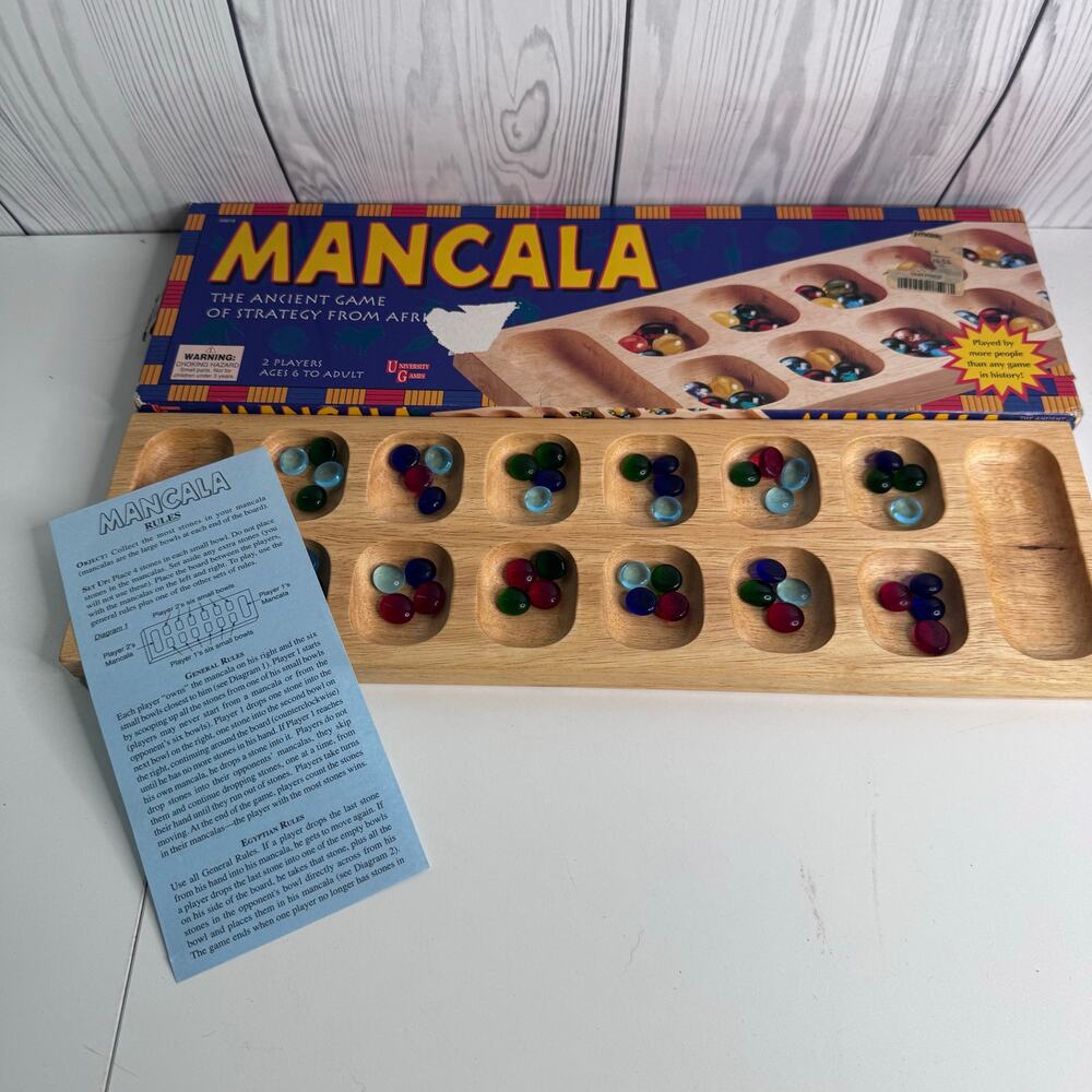 Vintage 1996 Mancala Wood Board Game Ancient Game of Strategy Complete